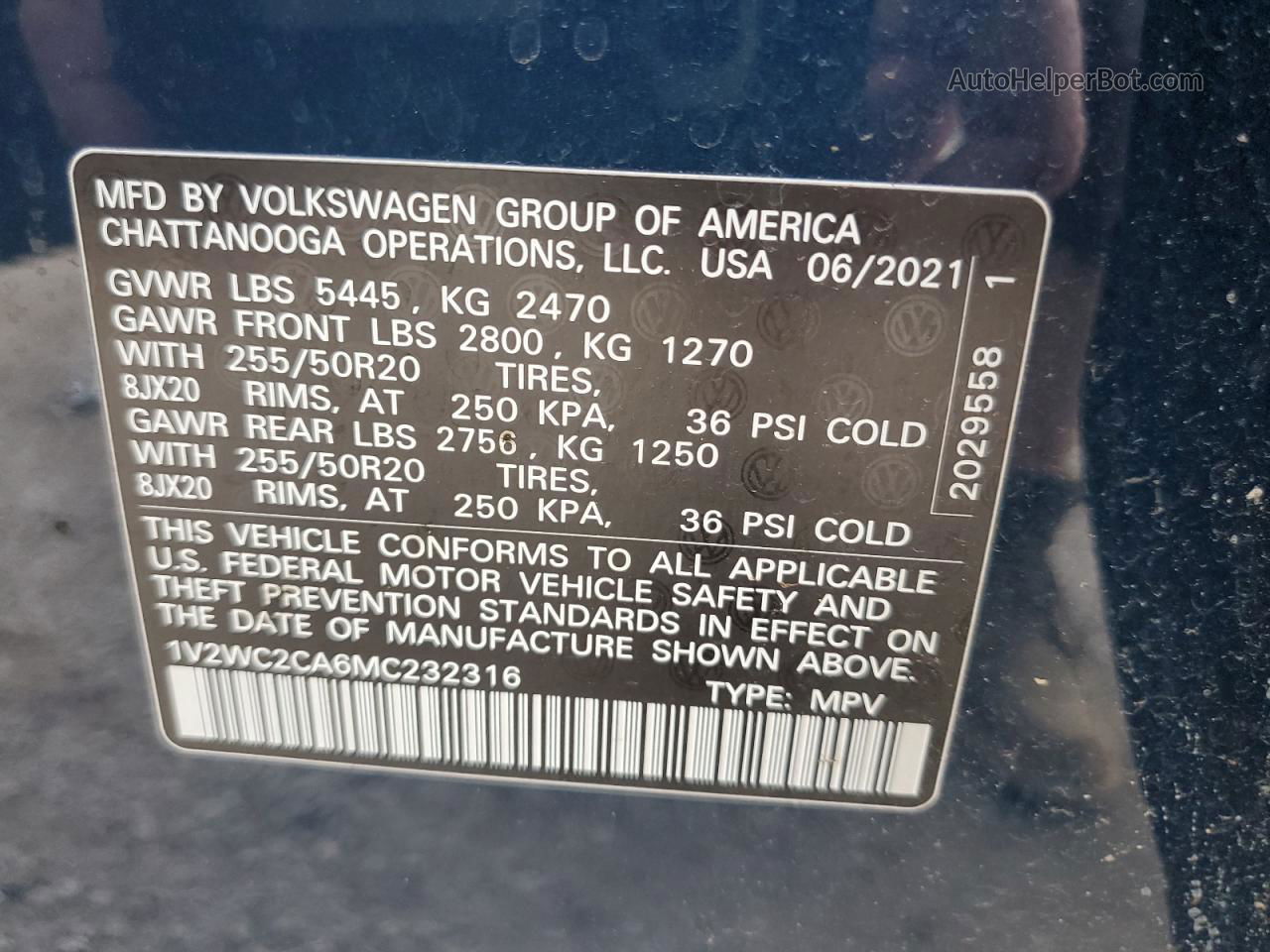 2021 Volkswagen Atlas Cross Sport Se Blue vin: 1V2WC2CA6MC232316