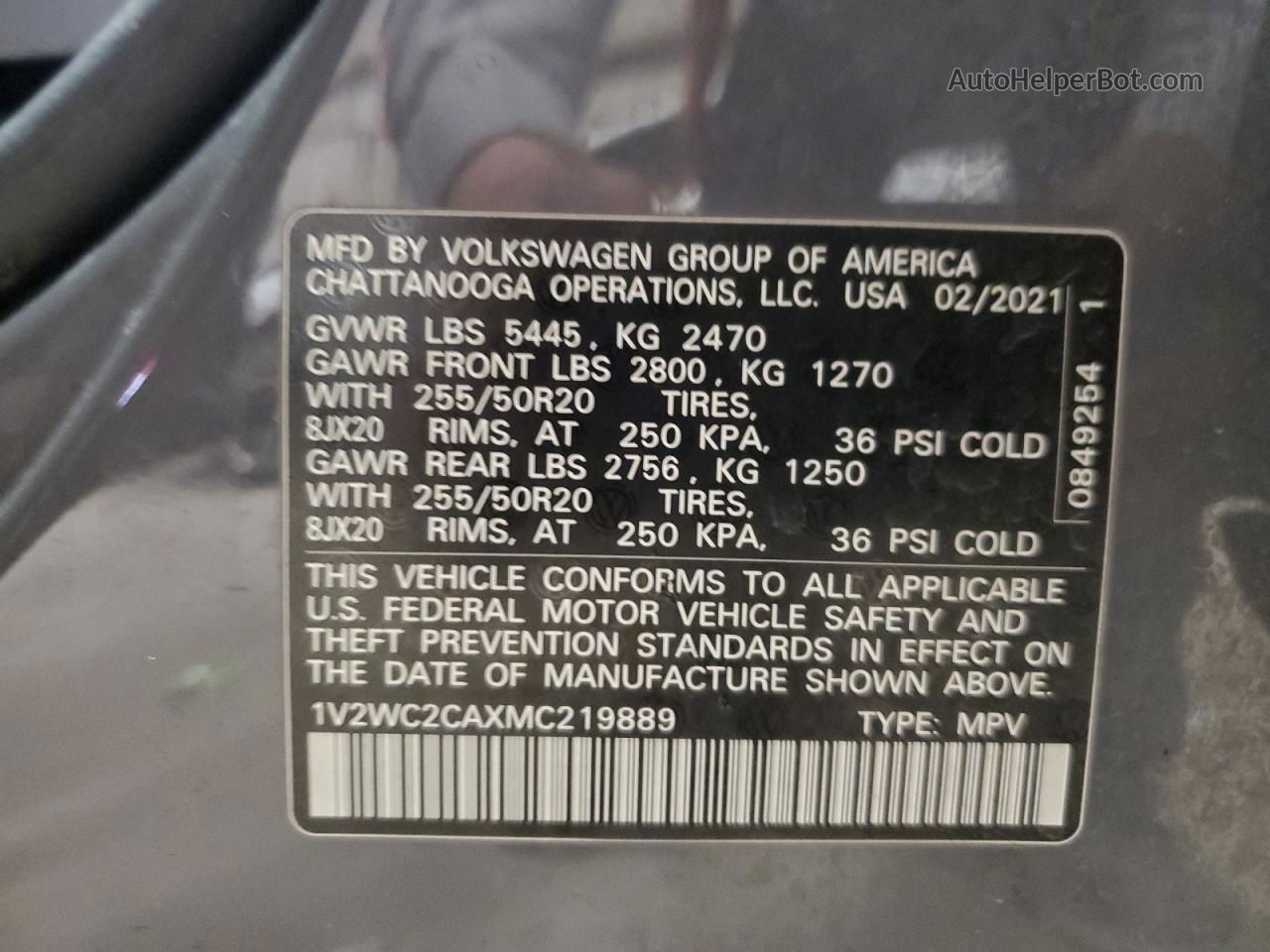 2021 Volkswagen Atlas Cross Sport Se Серый vin: 1V2WC2CAXMC219889