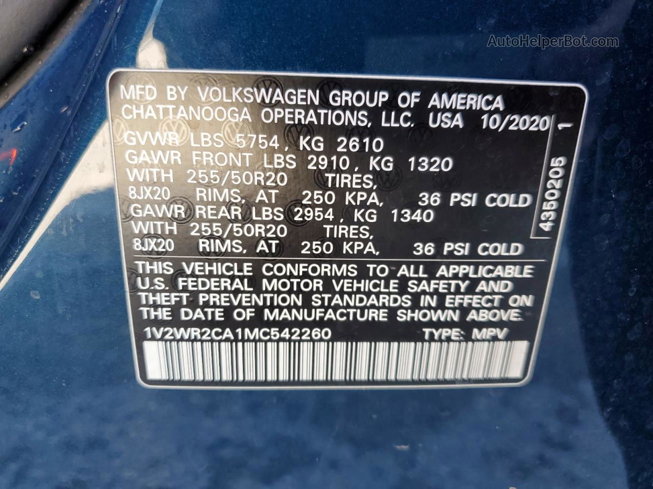 2021 Volkswagen Atlas Se Blue vin: 1V2WR2CA1MC542260