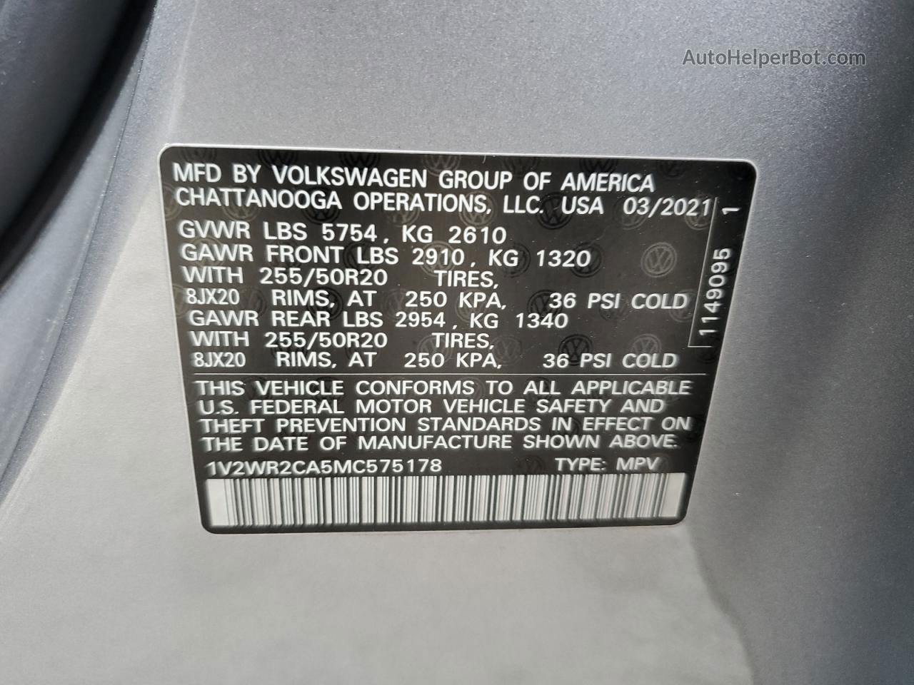 2021 Volkswagen Atlas Se Серебряный vin: 1V2WR2CA5MC575178