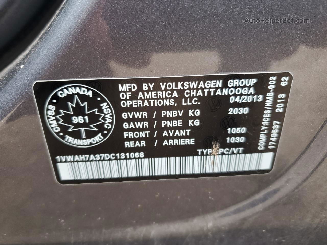 2013 Volkswagen Passat S Gray vin: 1VWAH7A37DC131068