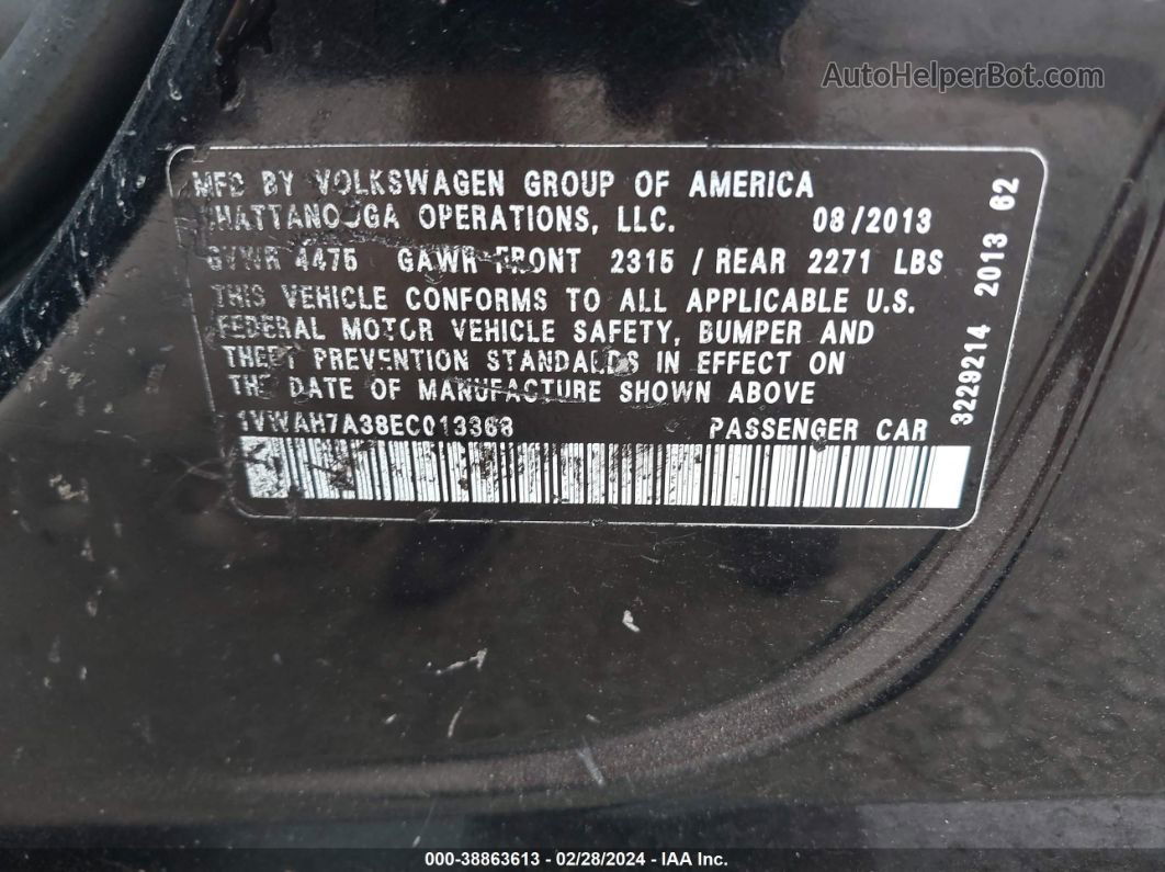 2014 Volkswagen Passat 2.5l S Черный vin: 1VWAH7A38EC013368