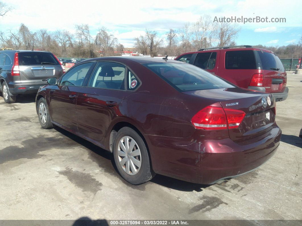 2012 Volkswagen Passat 2.5l S Бордовый vin: 1VWAP7A33CC072747