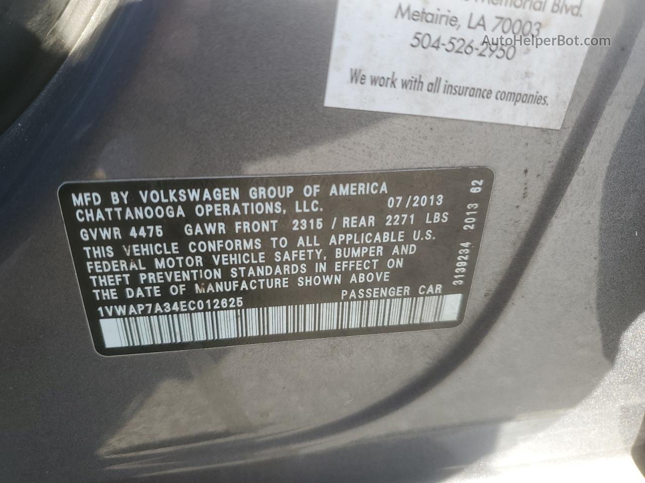 2014 Volkswagen Passat S Gray vin: 1VWAP7A34EC012625
