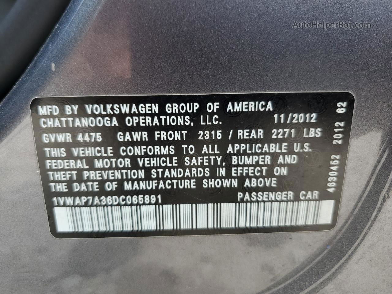 2013 Volkswagen Passat S Gray vin: 1VWAP7A36DC065891