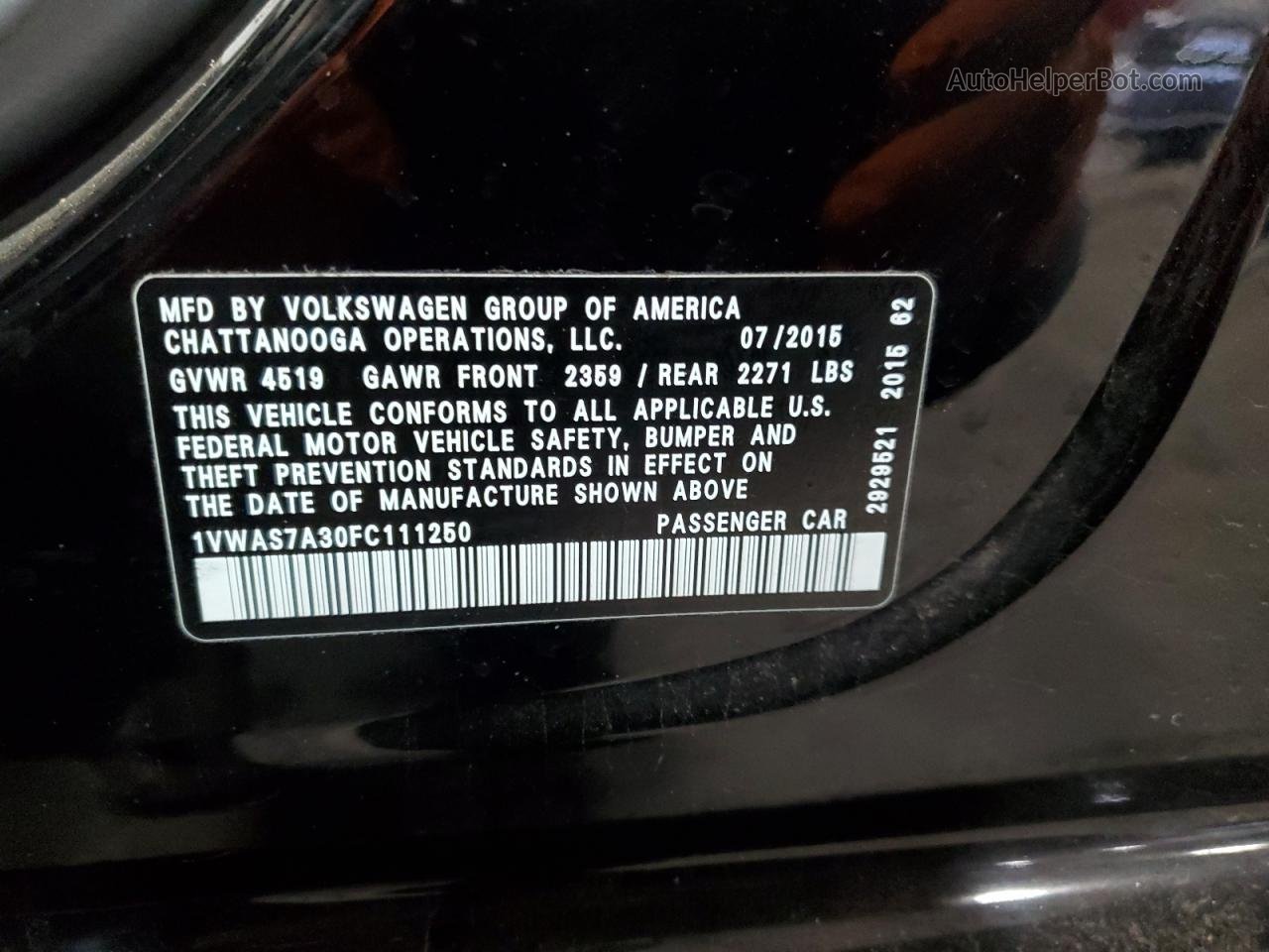 2015 Volkswagen Passat S Black vin: 1VWAS7A30FC111250