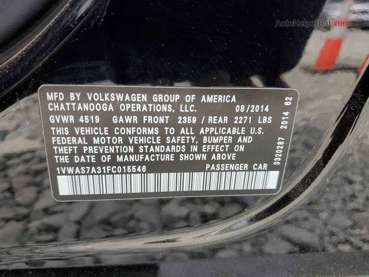 2015 Volkswagen Passat S Black vin: 1VWAS7A31FC015546