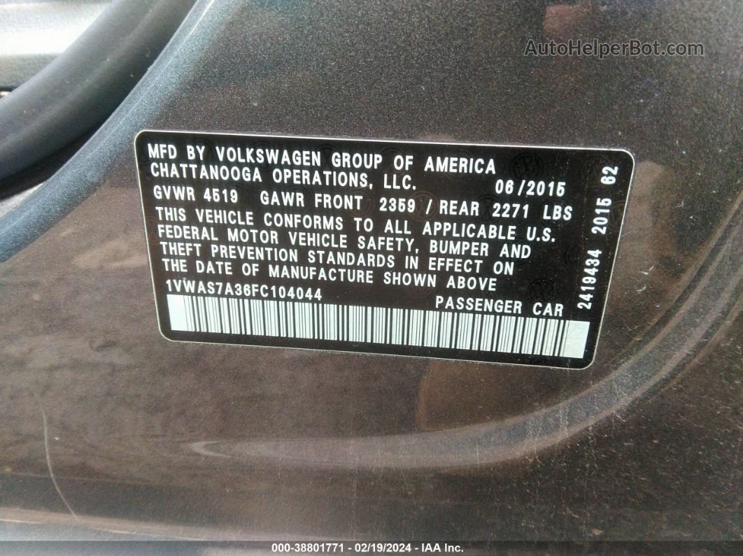 2015 Volkswagen Passat 1.8t Limited Edition Gray vin: 1VWAS7A36FC104044