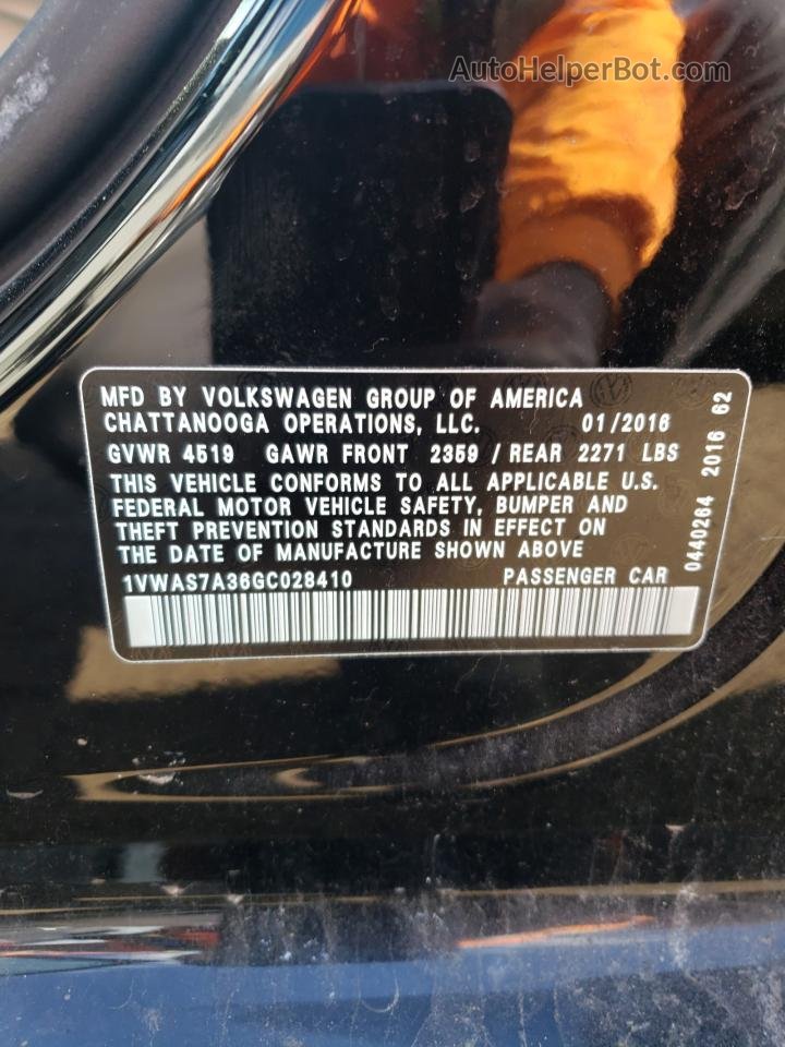 2016 Volkswagen Passat S Черный vin: 1VWAS7A36GC028410