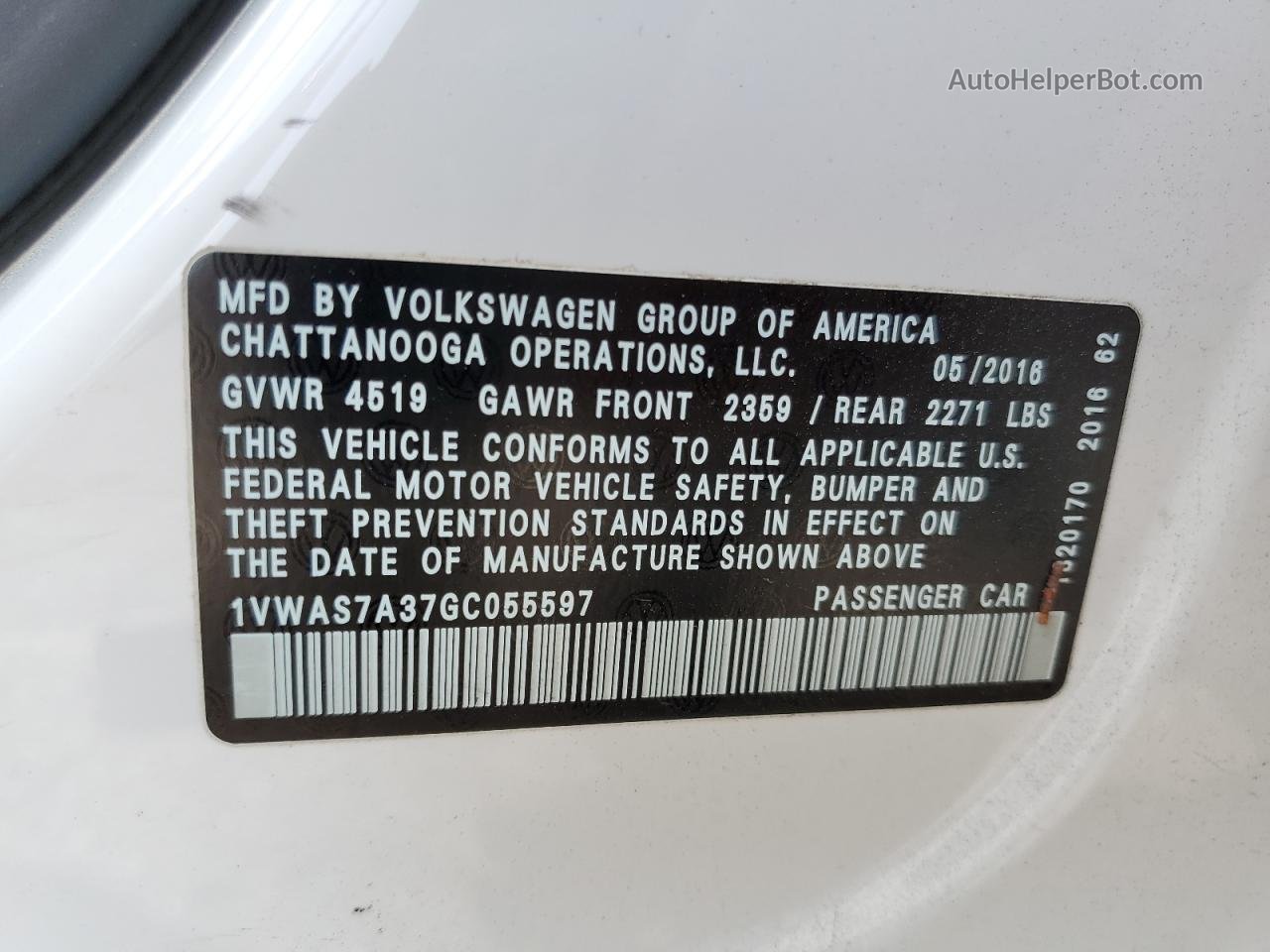 2016 Volkswagen Passat S Белый vin: 1VWAS7A37GC055597