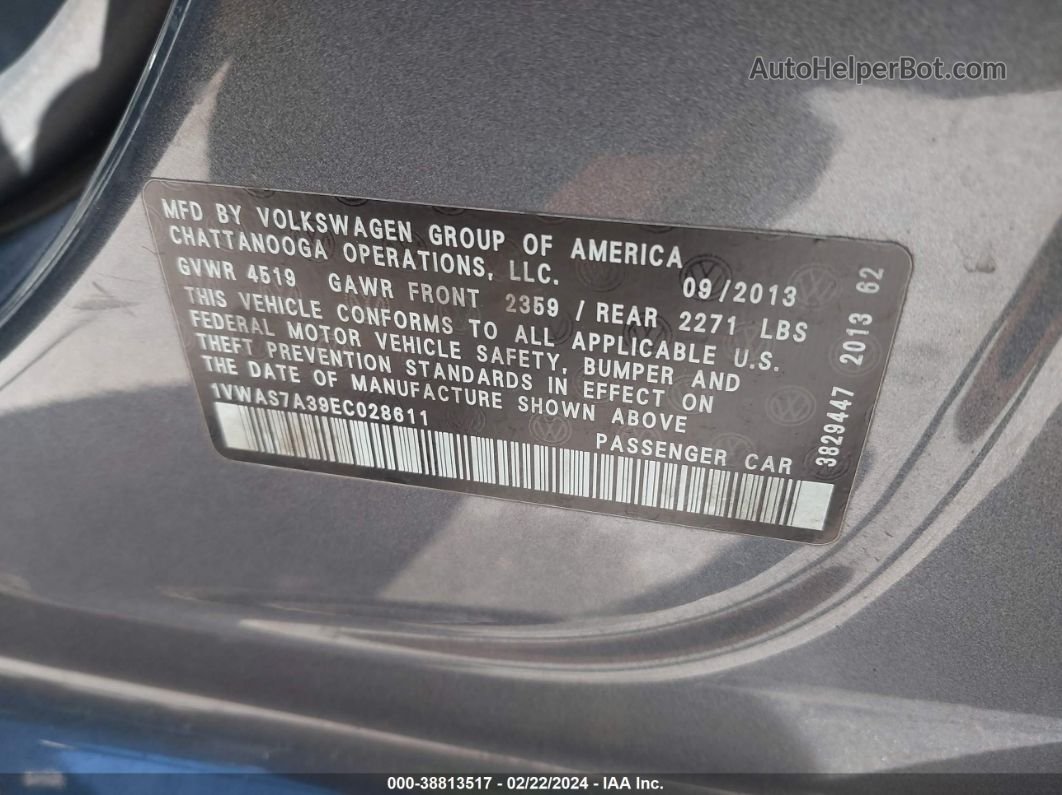 2014 Volkswagen Passat   Серый vin: 1VWAS7A39EC028611