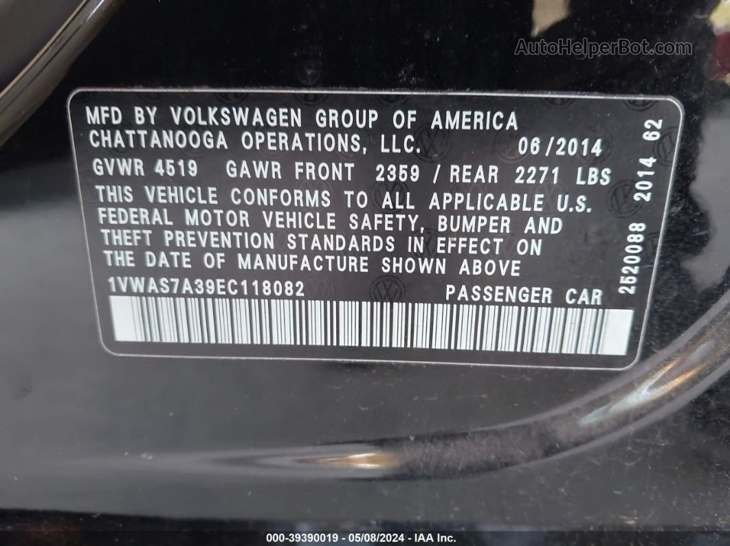 2014 Volkswagen Passat 1.8t Wolfsburg Edition Black vin: 1VWAS7A39EC118082