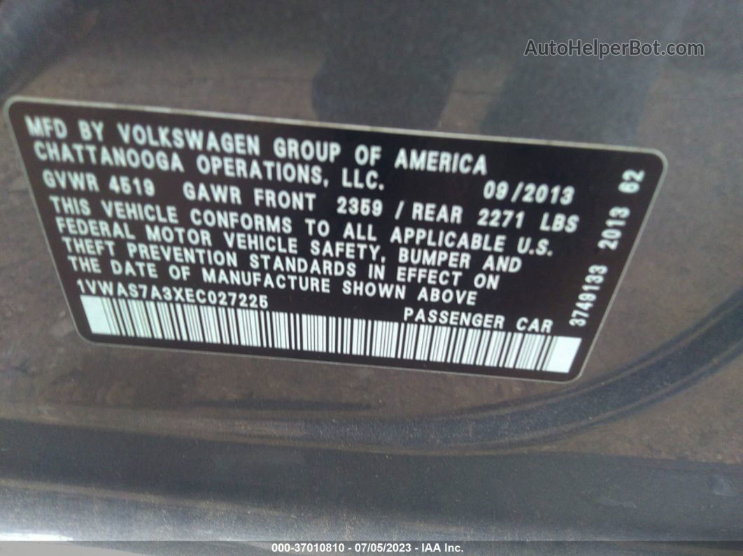 2014 Volkswagen Passat 1.8t Wolfsburg Edition Gray vin: 1VWAS7A3XEC027225