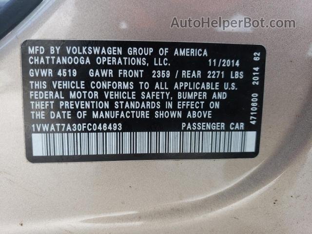 2015 Volkswagen Passat S Желто-коричневый vin: 1VWAT7A30FC046493