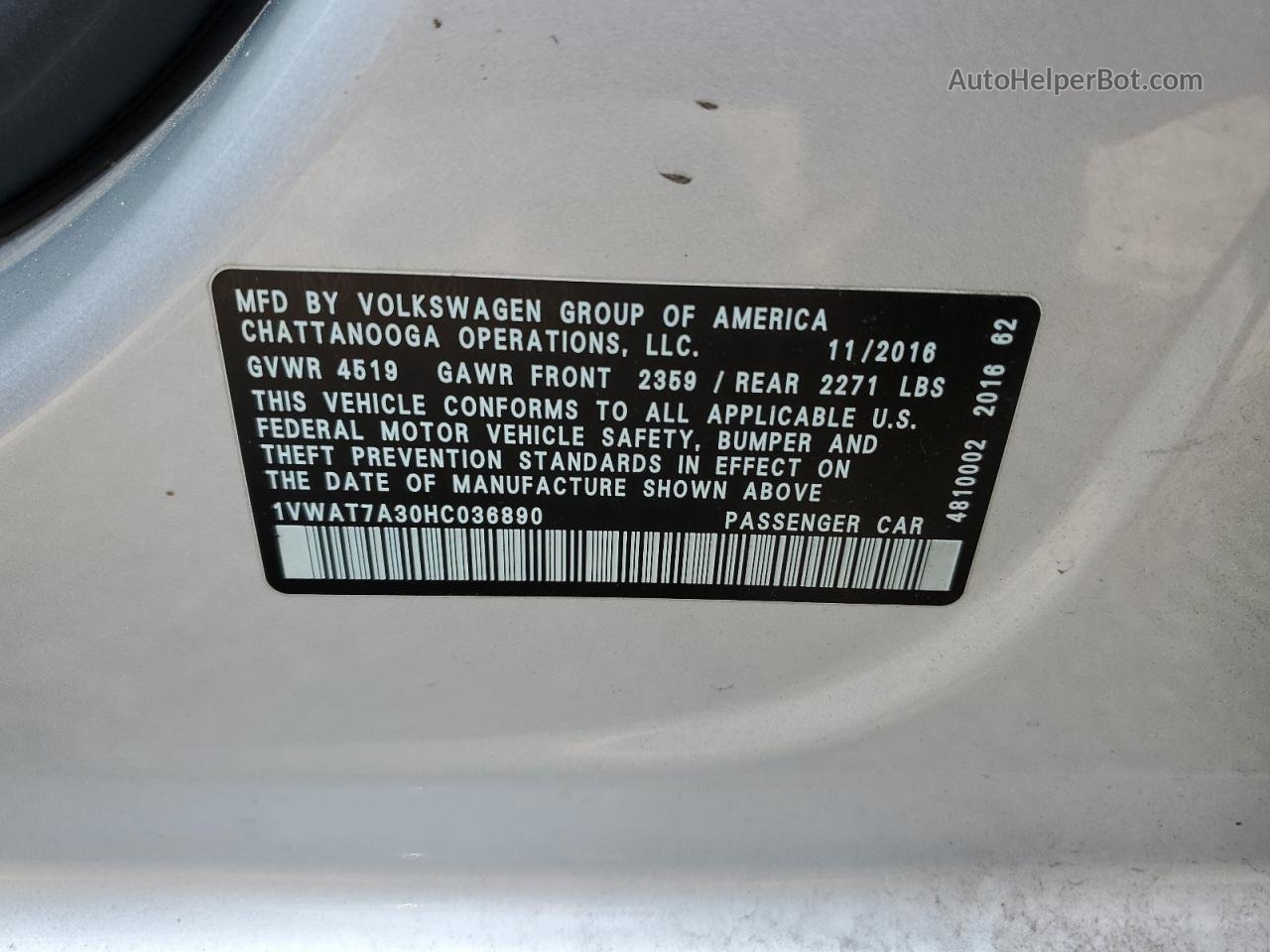 2017 Volkswagen Passat S Silver vin: 1VWAT7A30HC036890