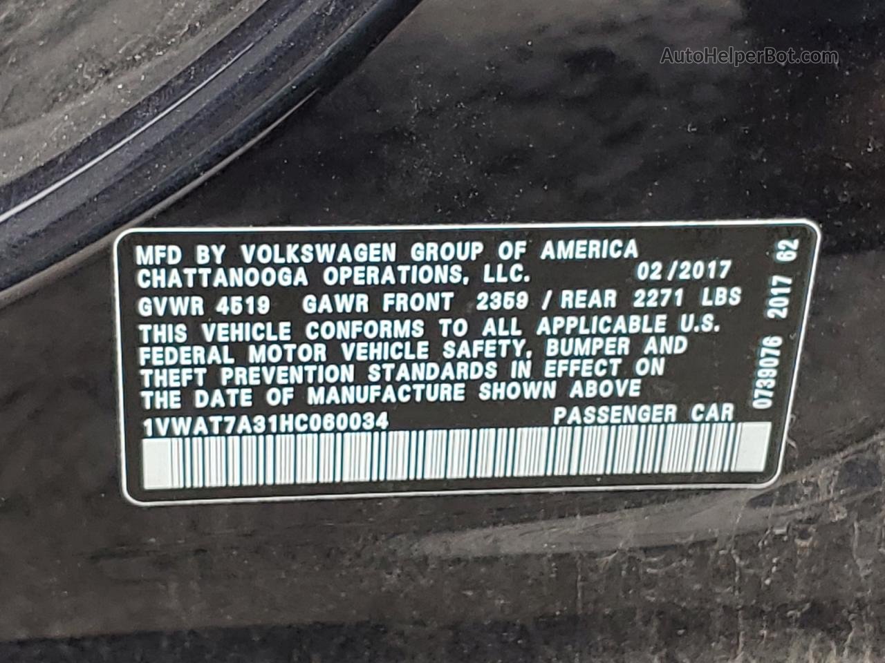 2017 Volkswagen Passat S Black vin: 1VWAT7A31HC060034