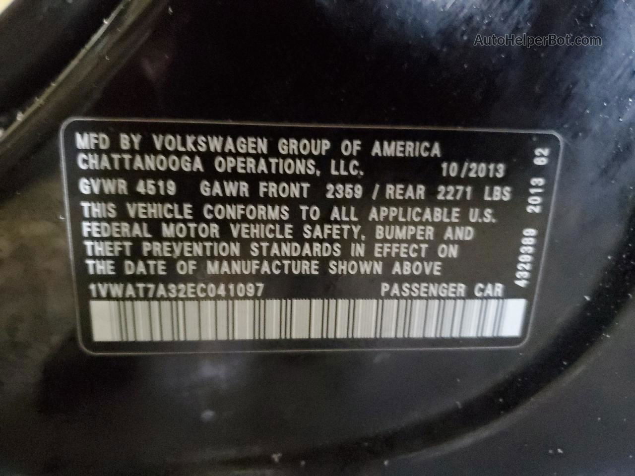 2014 Volkswagen Passat S Black vin: 1VWAT7A32EC041097