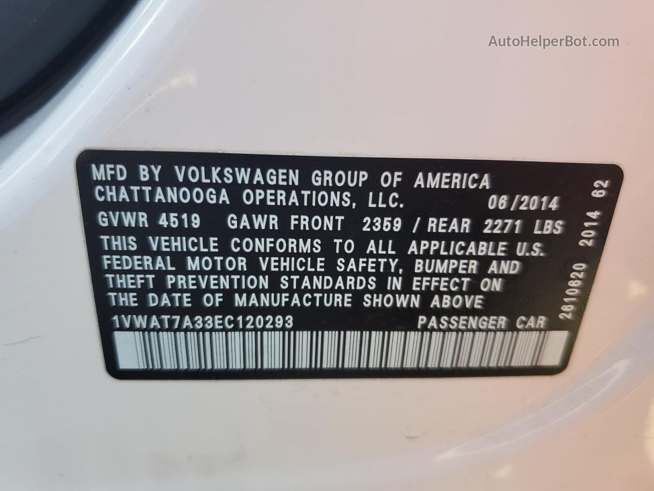 2014 Volkswagen Passat S White vin: 1VWAT7A33EC120293