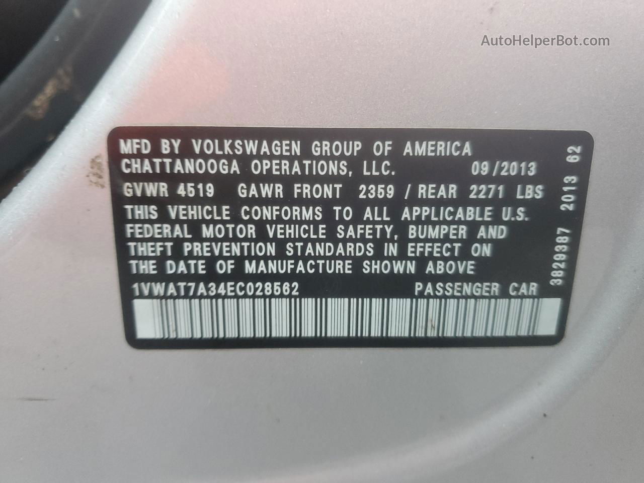 2014 Volkswagen Passat S Silver vin: 1VWAT7A34EC028562