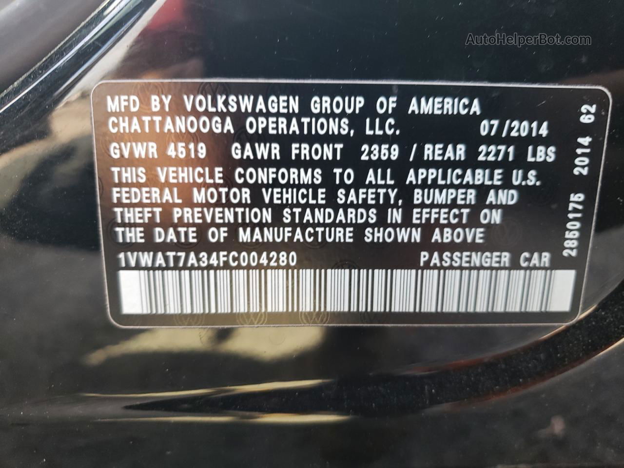 2015 Volkswagen Passat S Черный vin: 1VWAT7A34FC004280