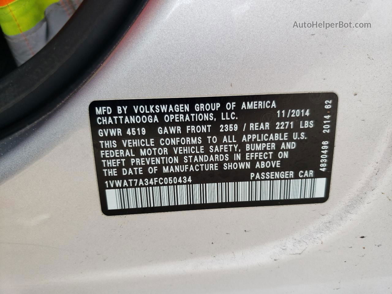 2015 Volkswagen Passat S Silver vin: 1VWAT7A34FC050434