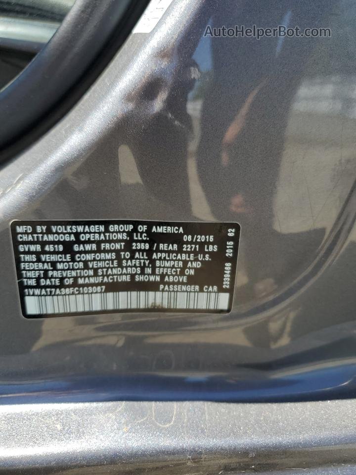 2015 Volkswagen Passat S Серый vin: 1VWAT7A36FC103067