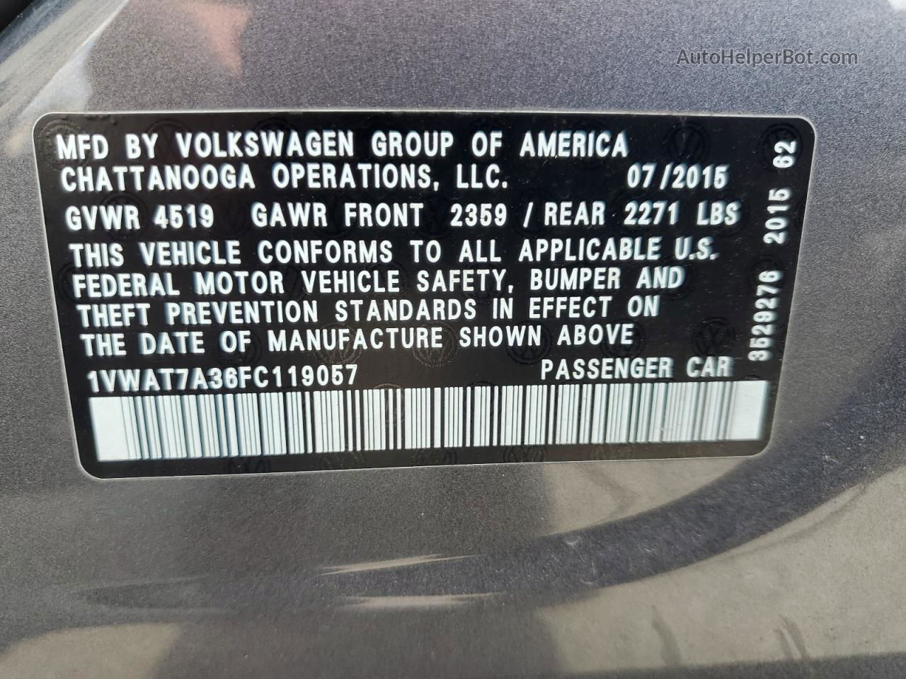 2015 Volkswagen Passat S Gray vin: 1VWAT7A36FC119057