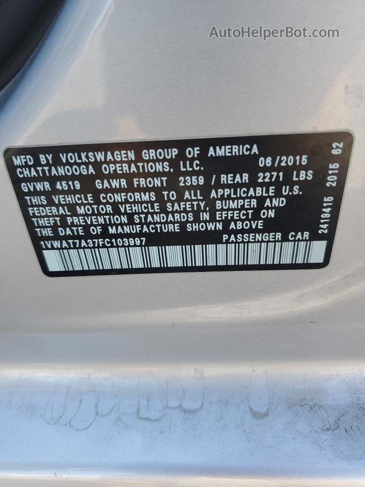 2015 Volkswagen Passat S Silver vin: 1VWAT7A37FC103997
