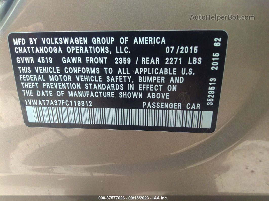 2015 Volkswagen Passat 1.8t Limited Edition Gold vin: 1VWAT7A37FC119312