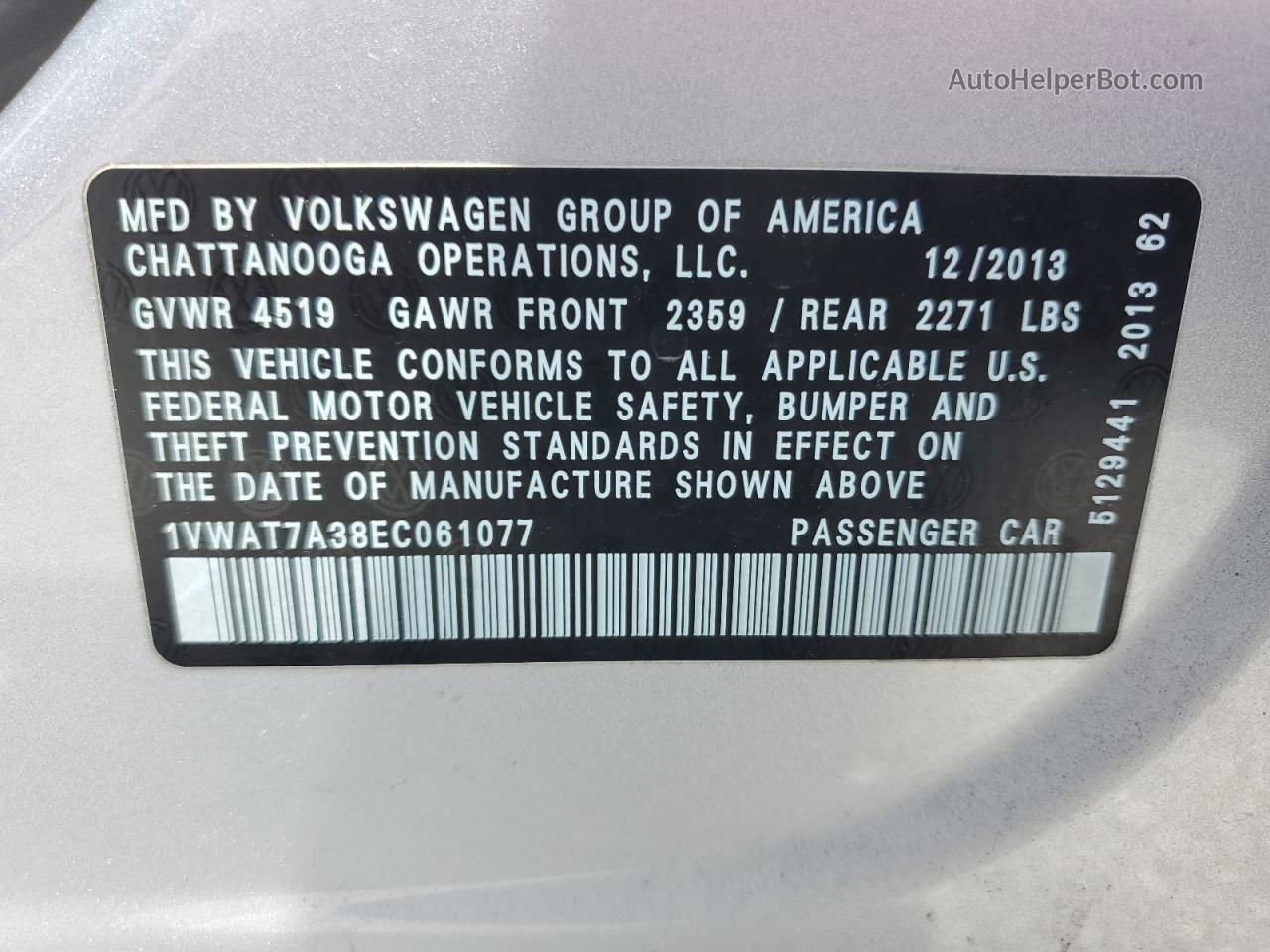 2014 Volkswagen Passat S Silver vin: 1VWAT7A38EC061077