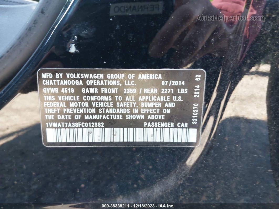 2015 Volkswagen Passat 1.8t Wolfsburg Edition Черный vin: 1VWAT7A38FC012382
