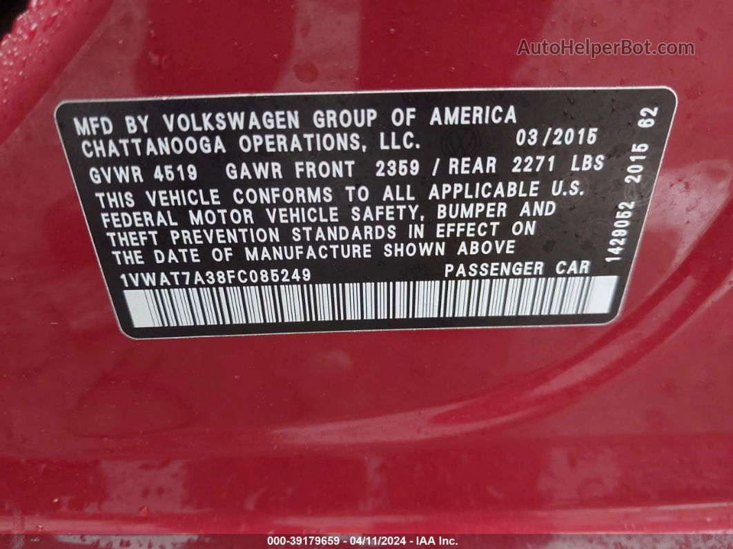 2015 Volkswagen Passat 1.8t Limited Edition Красный vin: 1VWAT7A38FC085249