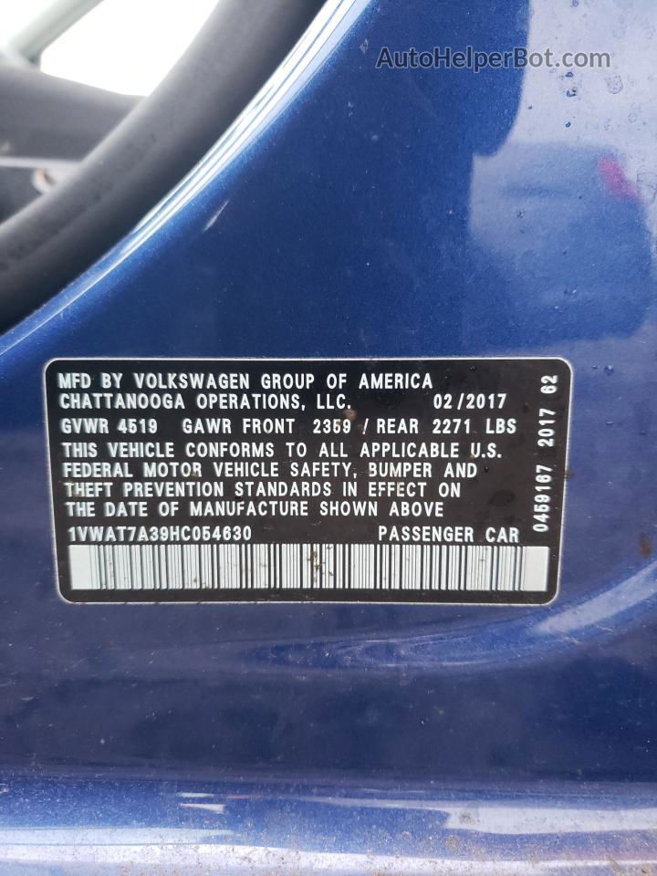 2017 Volkswagen Passat S Синий vin: 1VWAT7A39HC054630