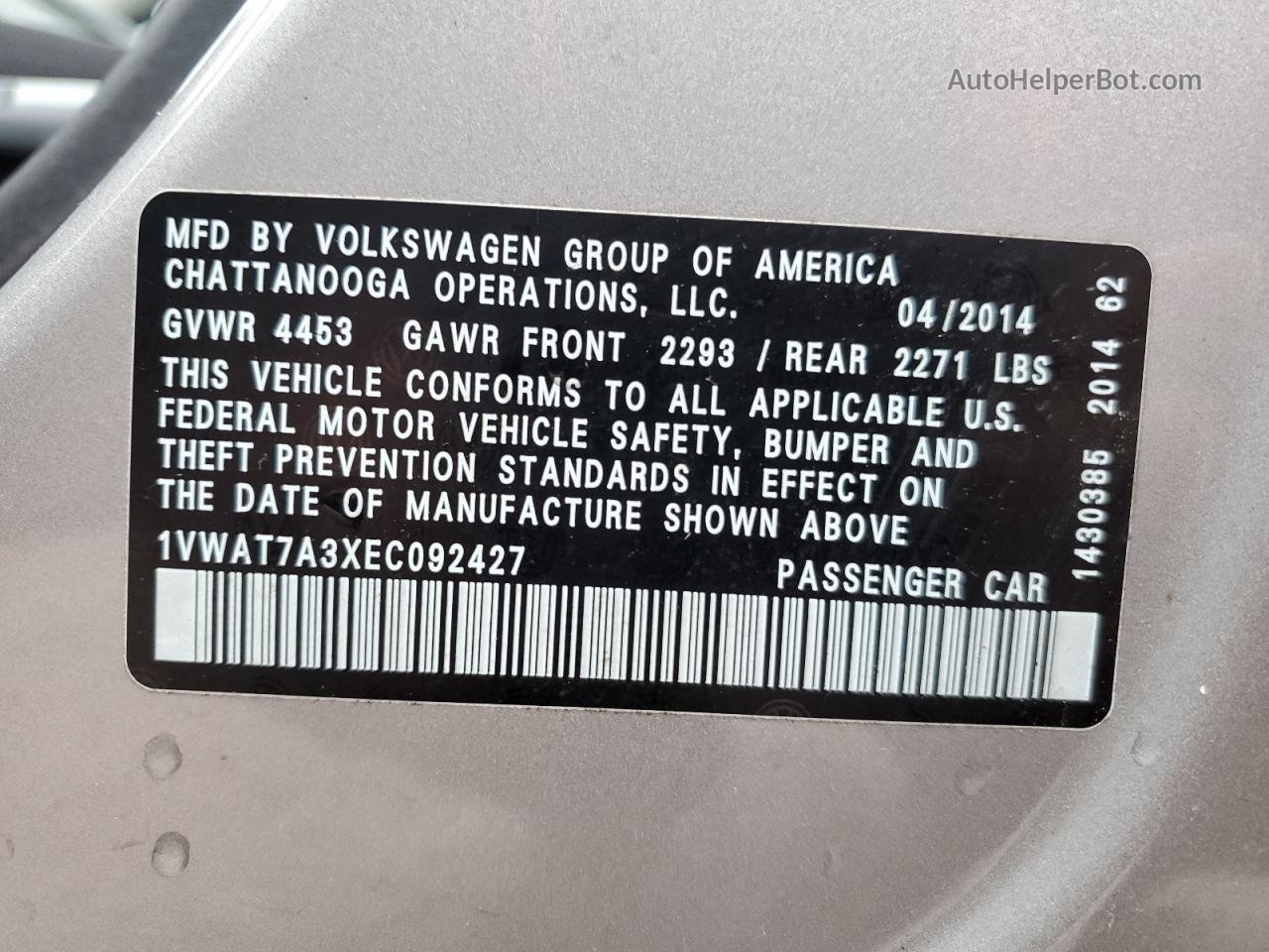 2014 Volkswagen Passat S Silver vin: 1VWAT7A3XEC092427
