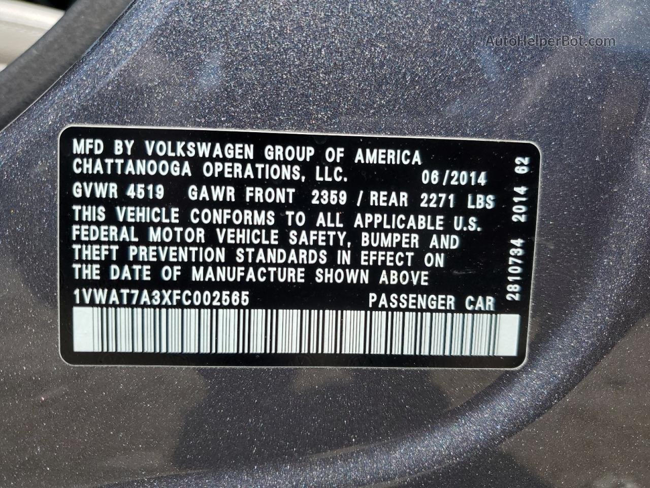 2015 Volkswagen Passat S Gray vin: 1VWAT7A3XFC002565
