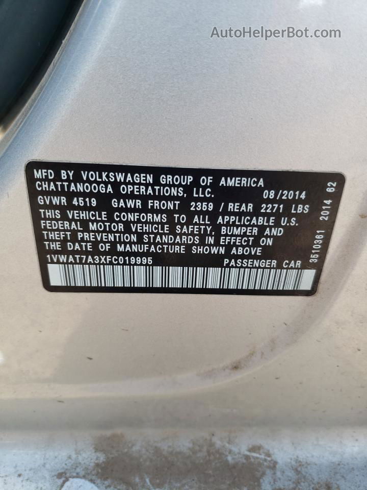 2015 Volkswagen Passat S Silver vin: 1VWAT7A3XFC019995