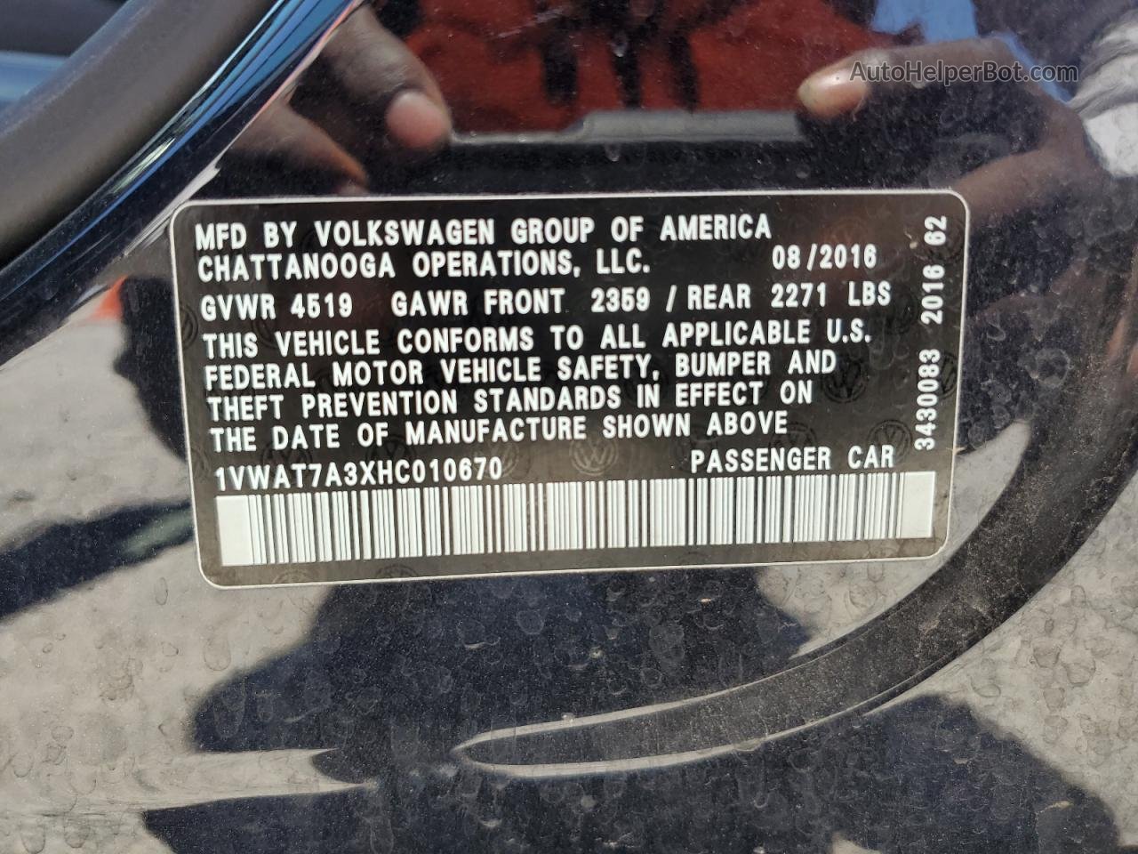 2017 Volkswagen Passat S Черный vin: 1VWAT7A3XHC010670