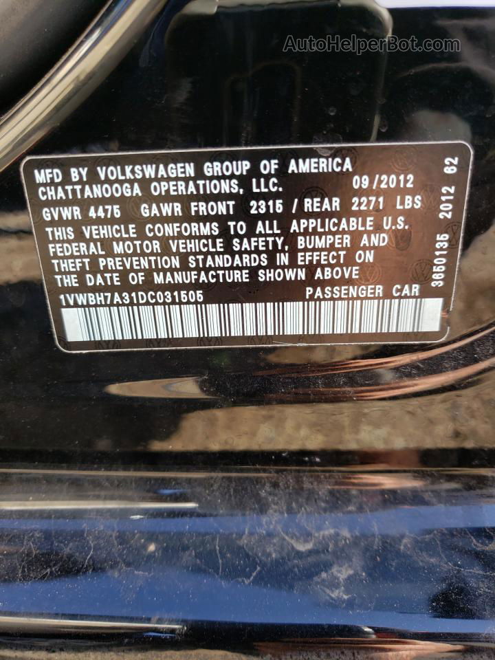 2013 Volkswagen Passat Se Black vin: 1VWBH7A31DC031505
