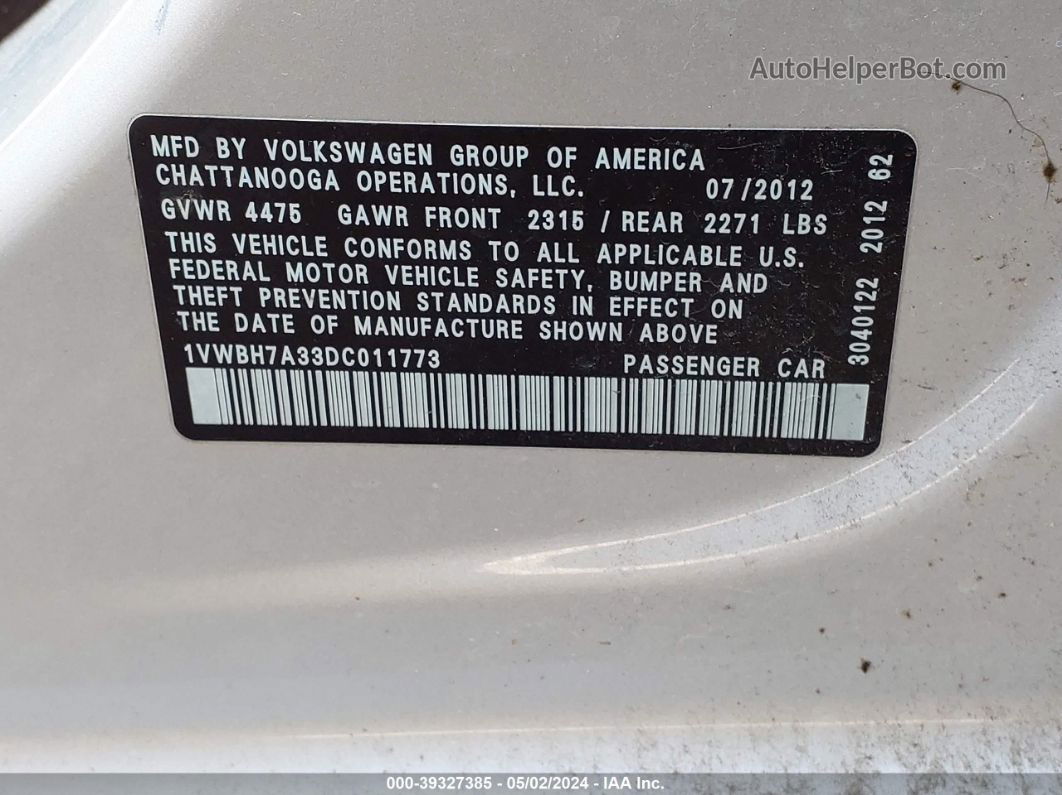 2013 Volkswagen Passat 2.5l Se Silver vin: 1VWBH7A33DC011773