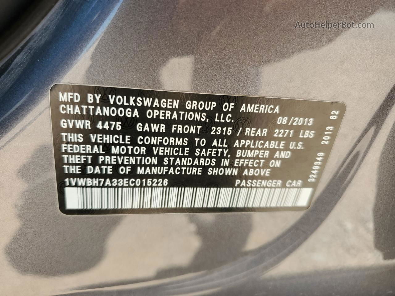 2014 Volkswagen Passat Se Silver vin: 1VWBH7A33EC015226