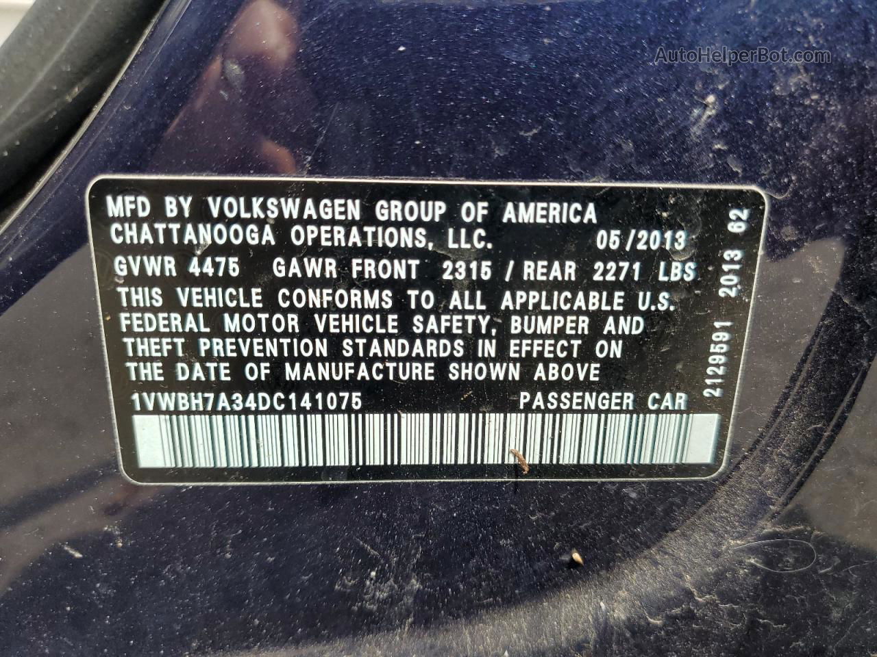 2013 Volkswagen Passat Se Blue vin: 1VWBH7A34DC141075