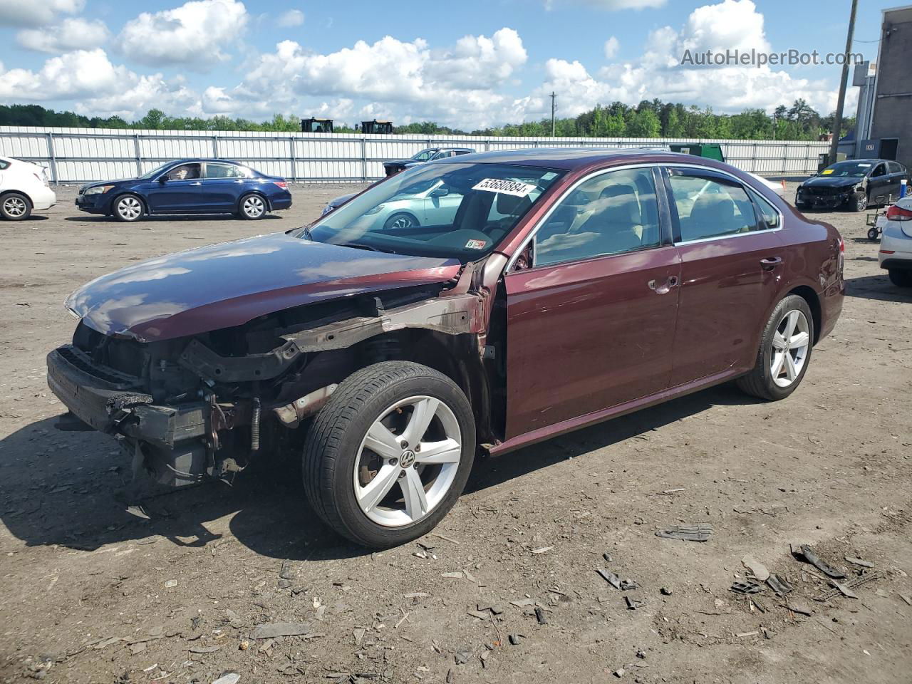 2013 Volkswagen Passat Se Burgundy vin: 1VWBN7A33DC145126