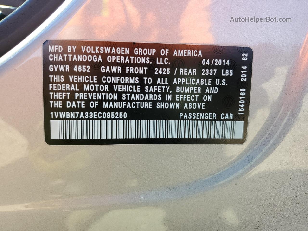 2014 Volkswagen Passat Se Silver vin: 1VWBN7A33EC095250