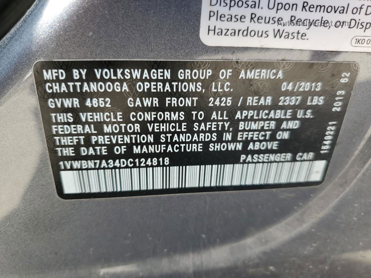 2013 Volkswagen Passat Se Gray vin: 1VWBN7A34DC124818