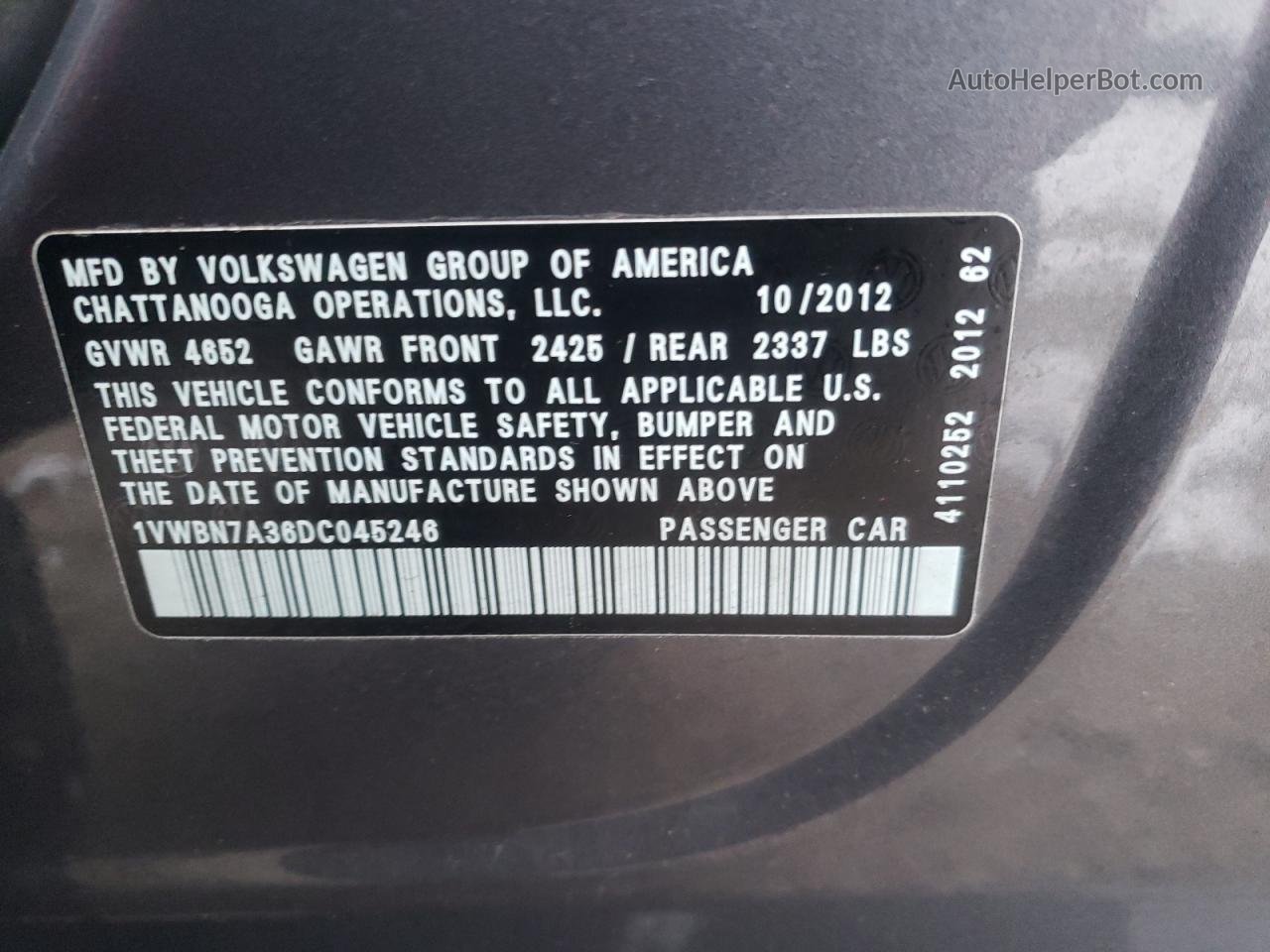 2013 Volkswagen Passat Se Серый vin: 1VWBN7A36DC045246