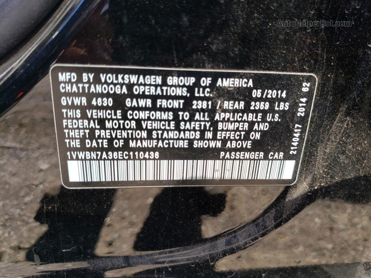 2014 Volkswagen Passat Se Black vin: 1VWBN7A36EC110436