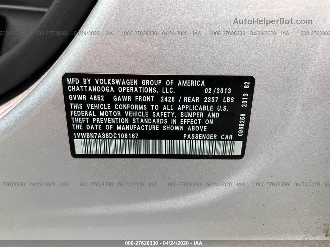 2013 Volkswagen Passat Se vin: 1VWBN7A38DC108167