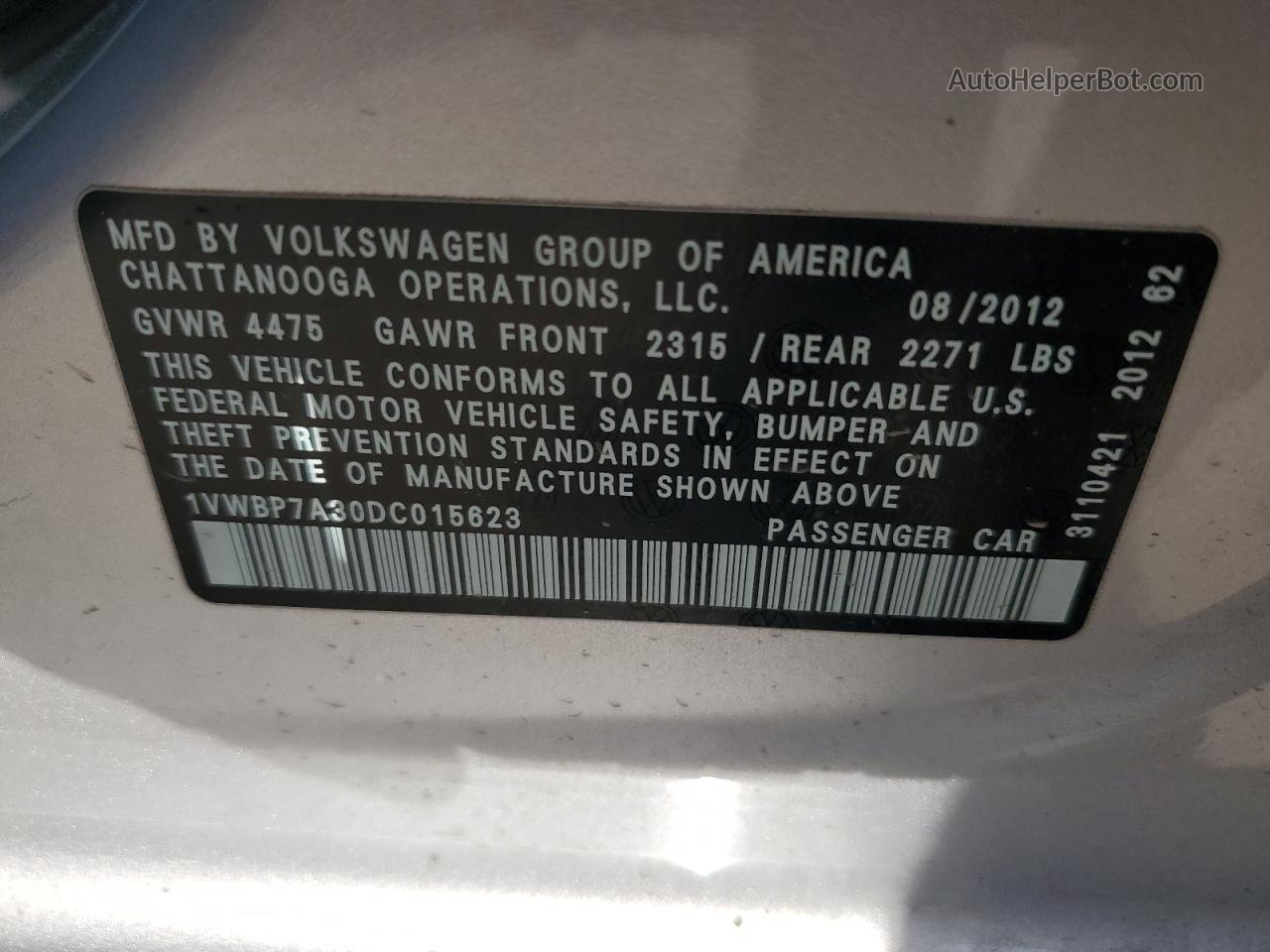 2013 Volkswagen Passat Se Silver vin: 1VWBP7A30DC015623