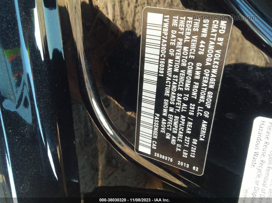 2013 Volkswagen Passat 2.5l Se Black vin: 1VWBP7A30DC150391