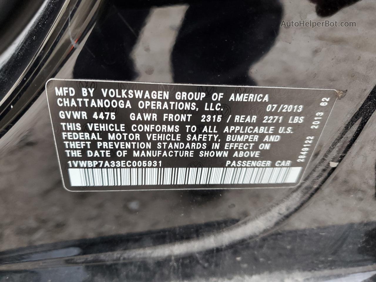 2014 Volkswagen Passat Se Black vin: 1VWBP7A33EC005931